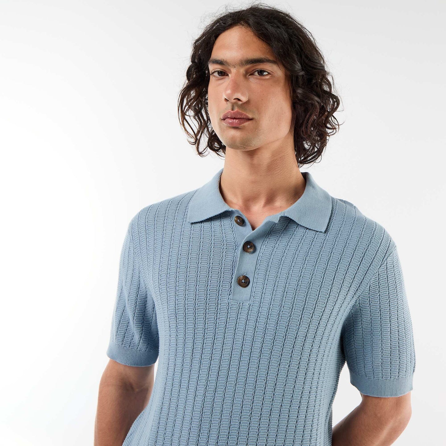 Knitted-Effect Polo Shirt BLUE
