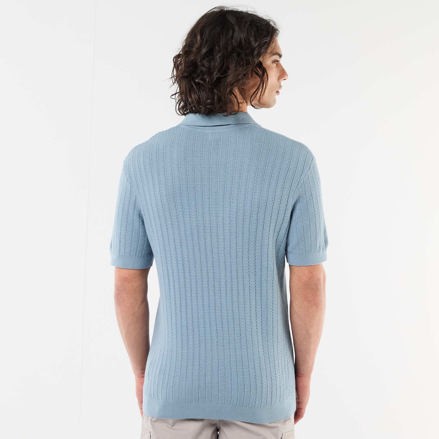 Knitted-Effect Polo Shirt BLUE