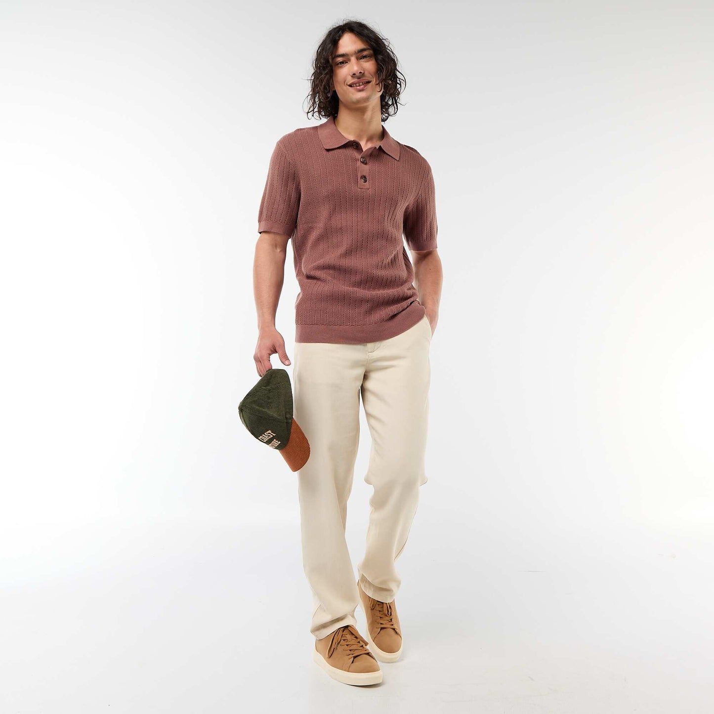 Knitted-Effect Polo Shirt BROWN