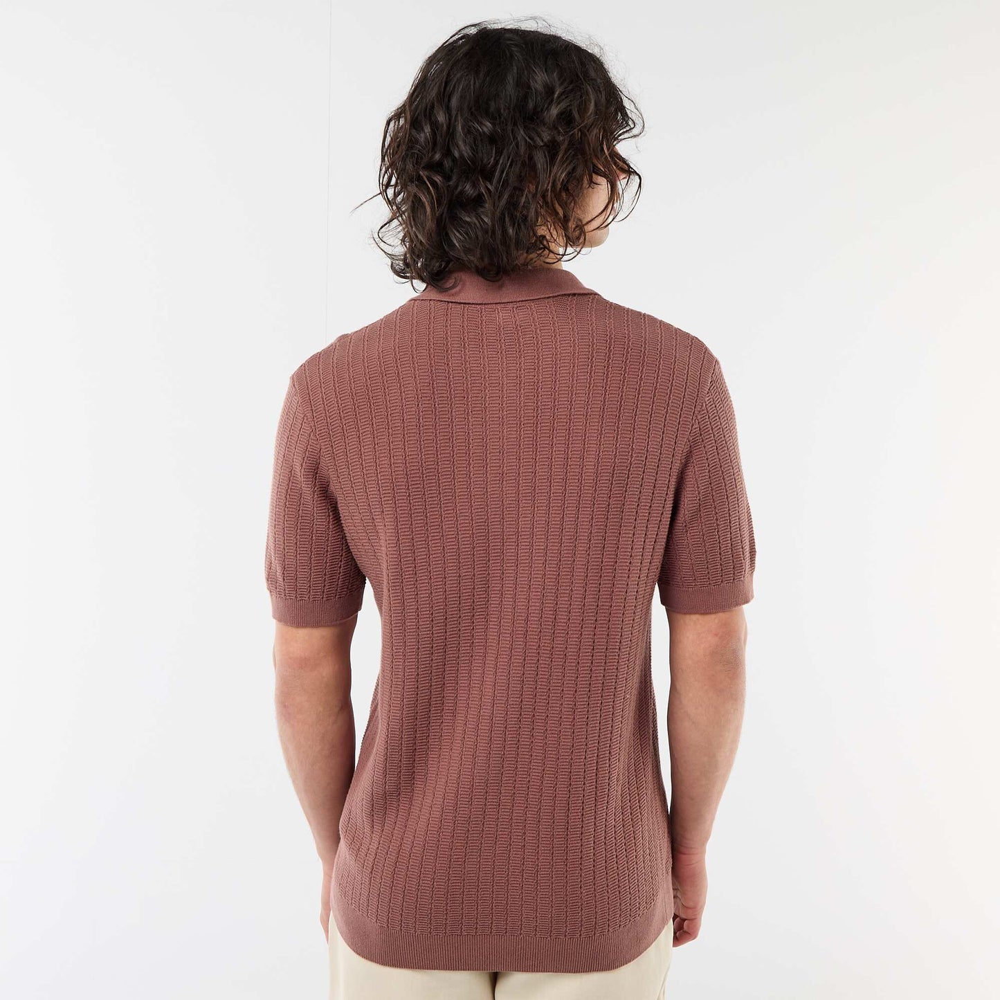 Knitted-Effect Polo Shirt BROWN