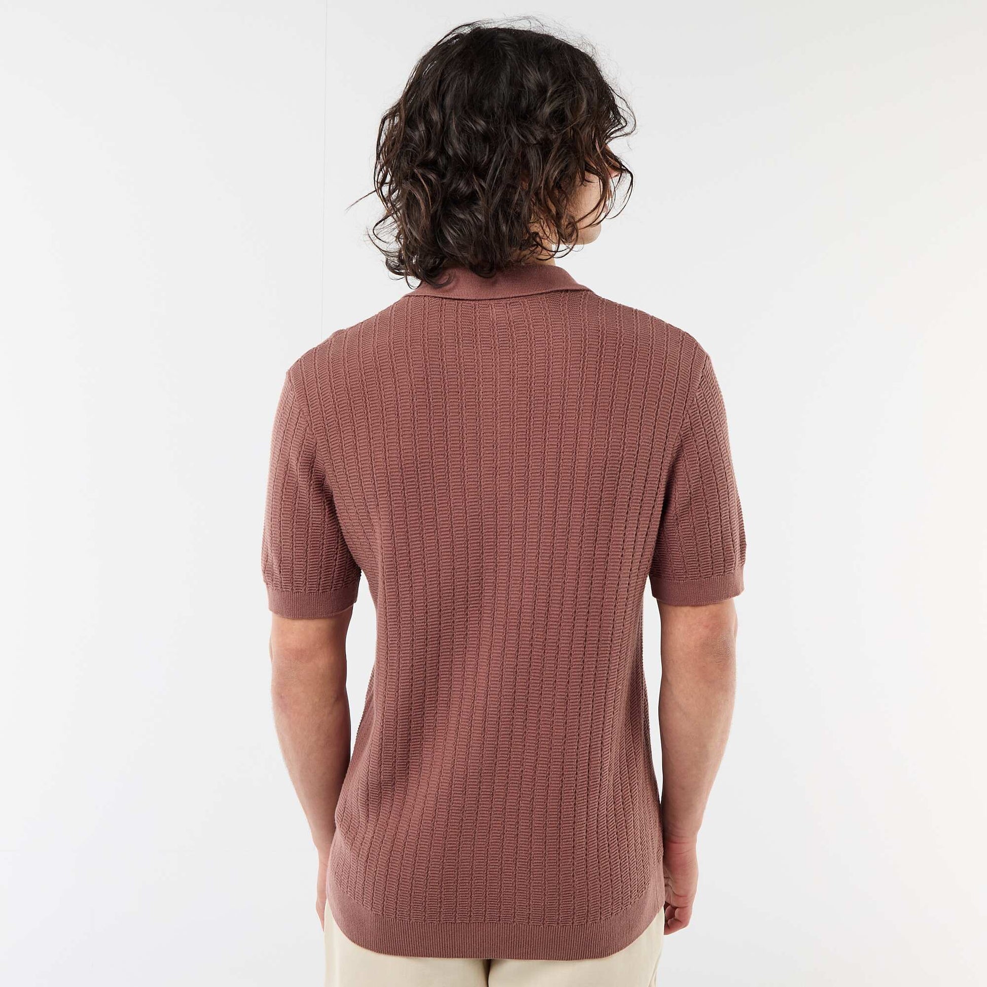 Knitted-Effect Polo Shirt BROWN