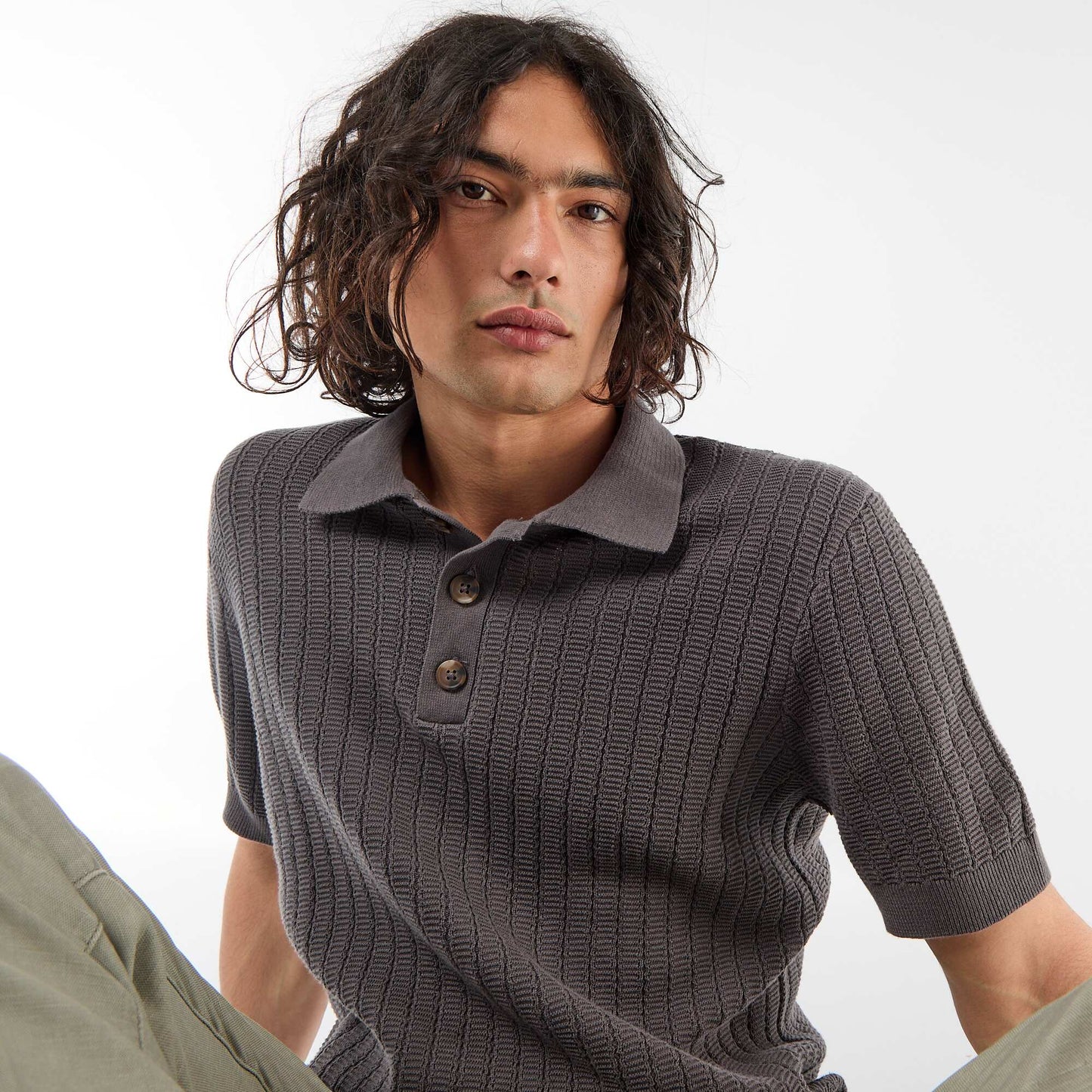 Knitted-Effect Polo Shirt GREY