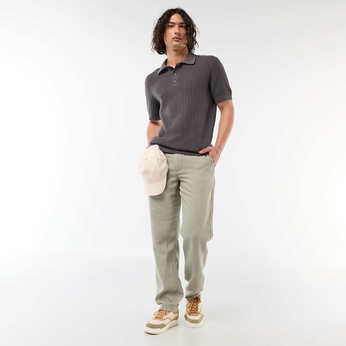 Knitted-Effect Polo Shirt GREY