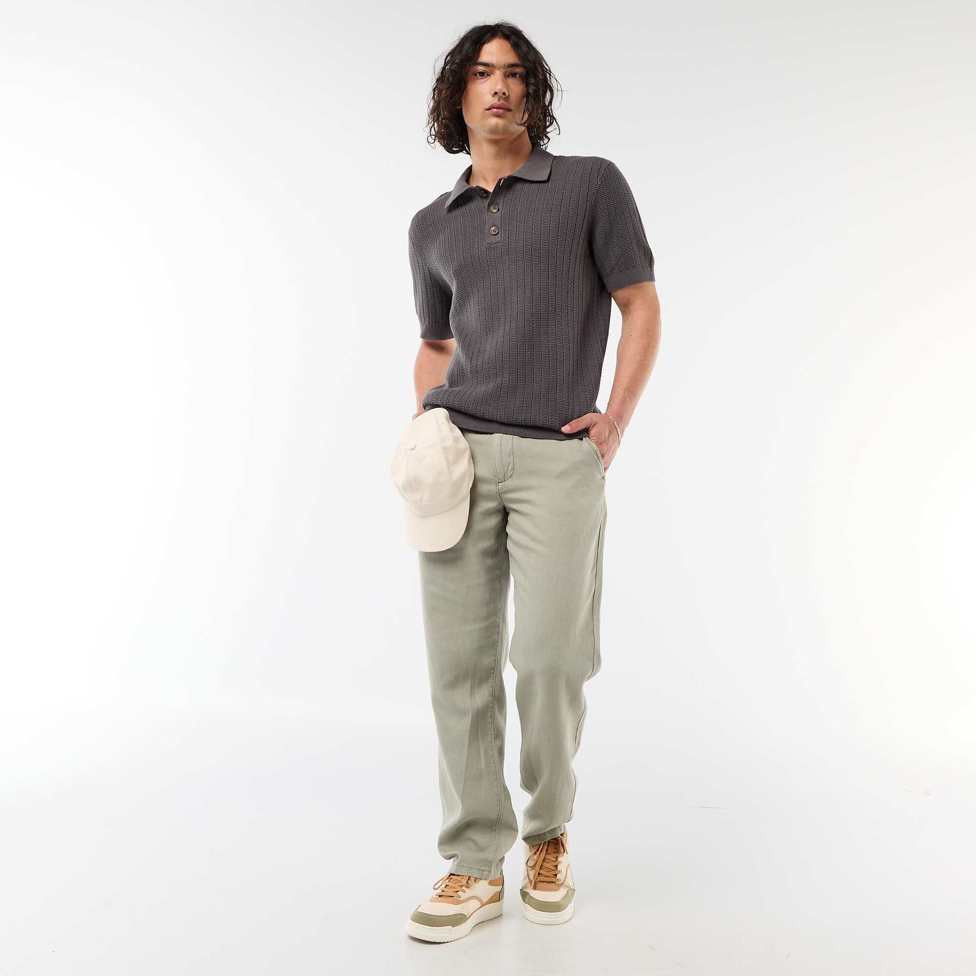 Knitted-Effect Polo Shirt GREY