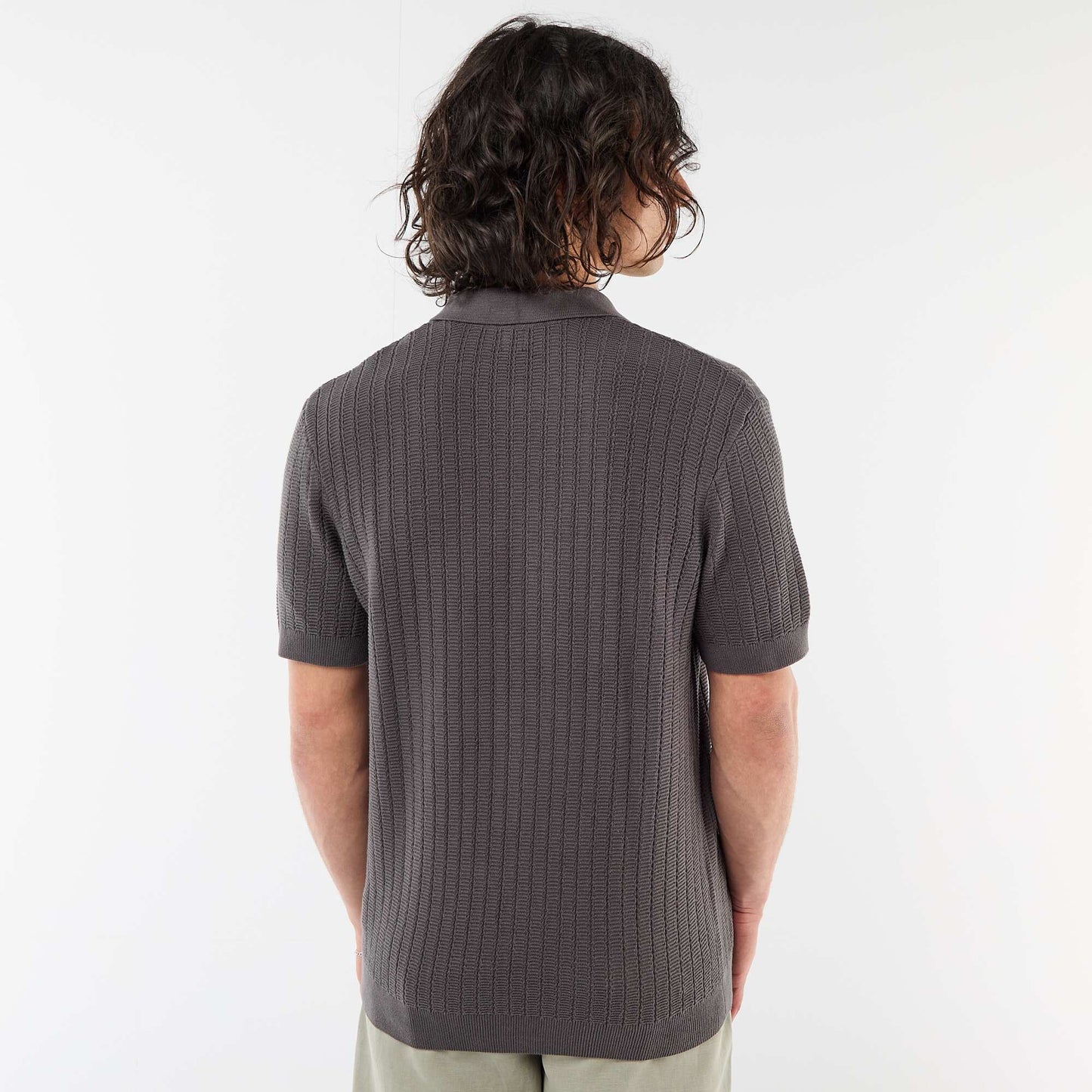 Knitted-Effect Polo Shirt GREY