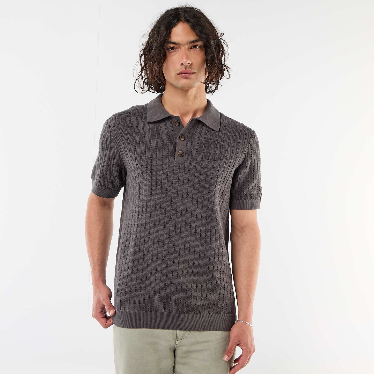 Knitted-Effect Polo Shirt GREY