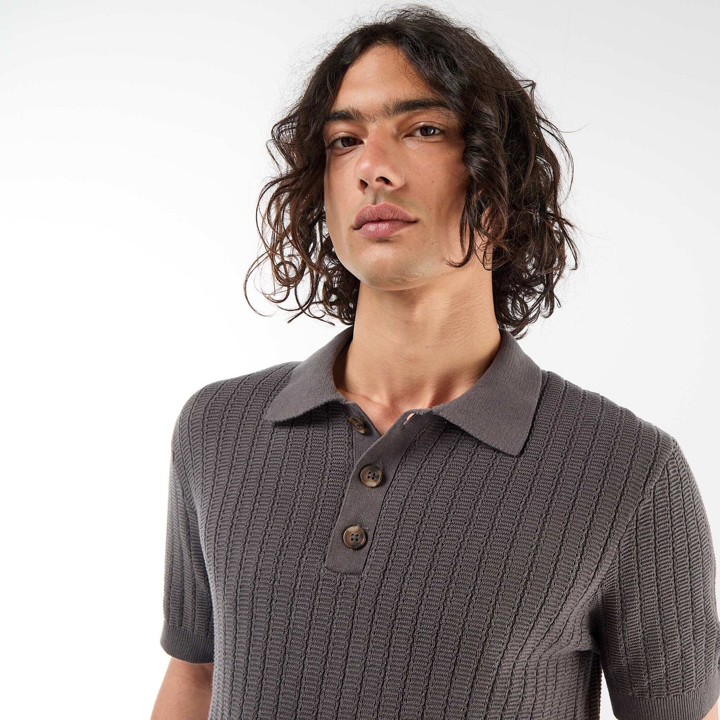 Knitted-Effect Polo Shirt GREY