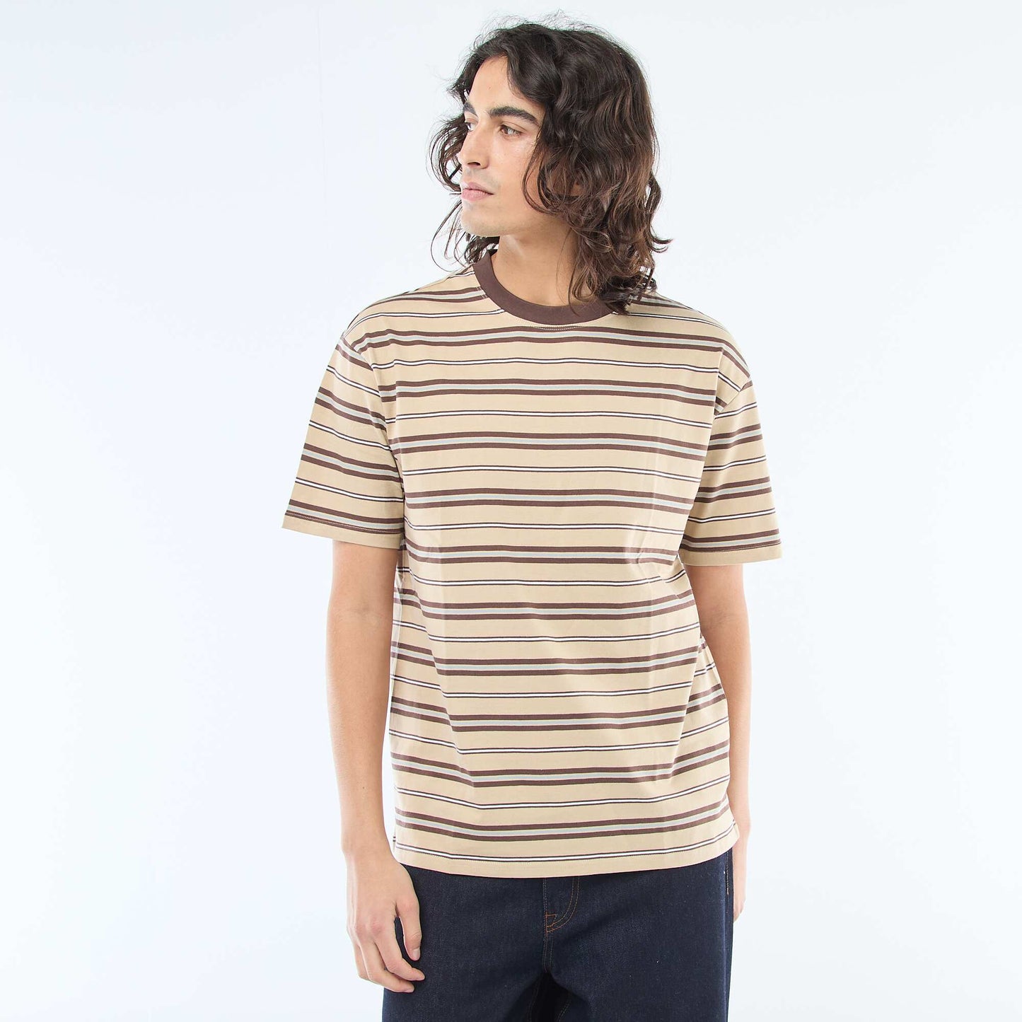 Striped Basic T-Shirt BEIGE