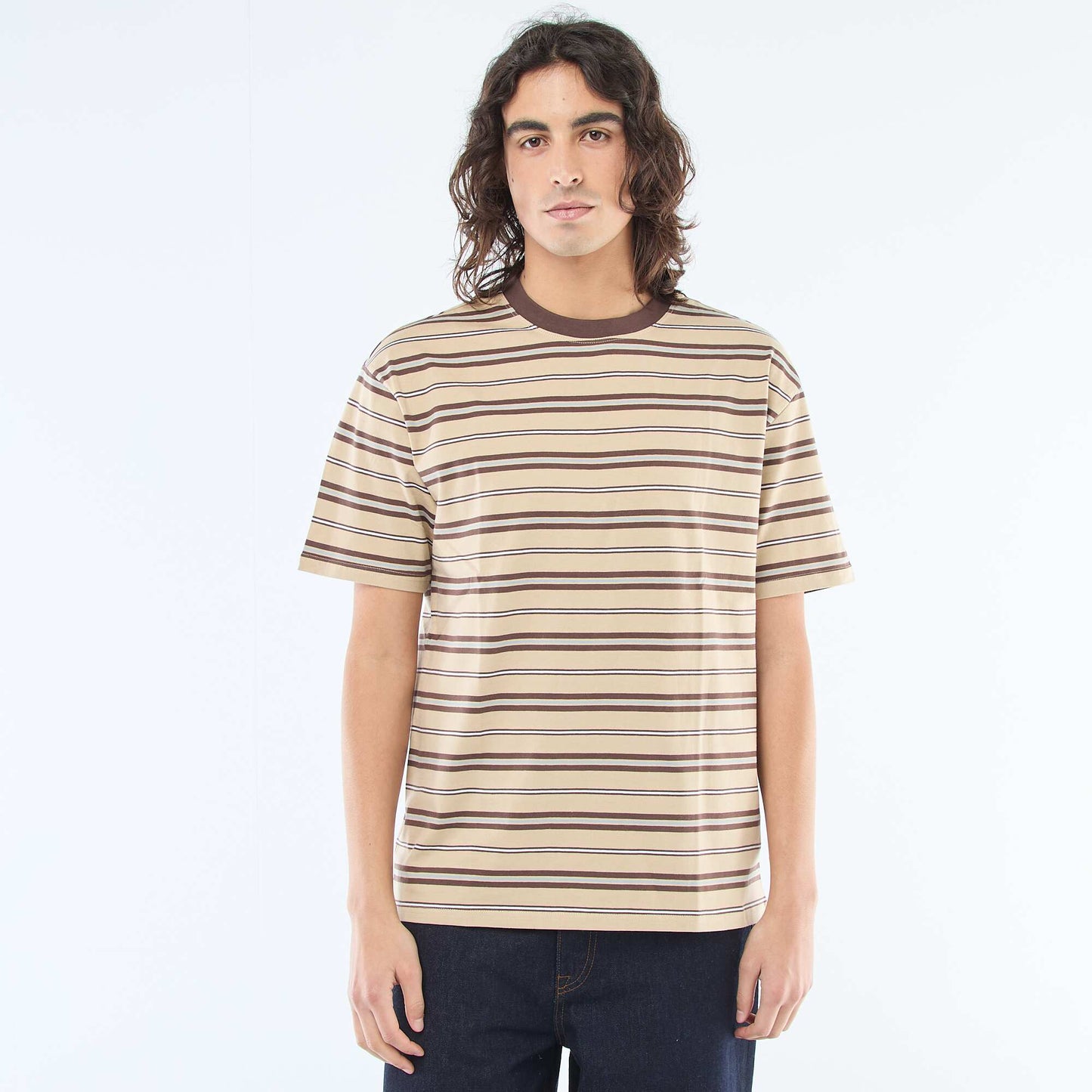 Striped Basic T-Shirt BEIGE