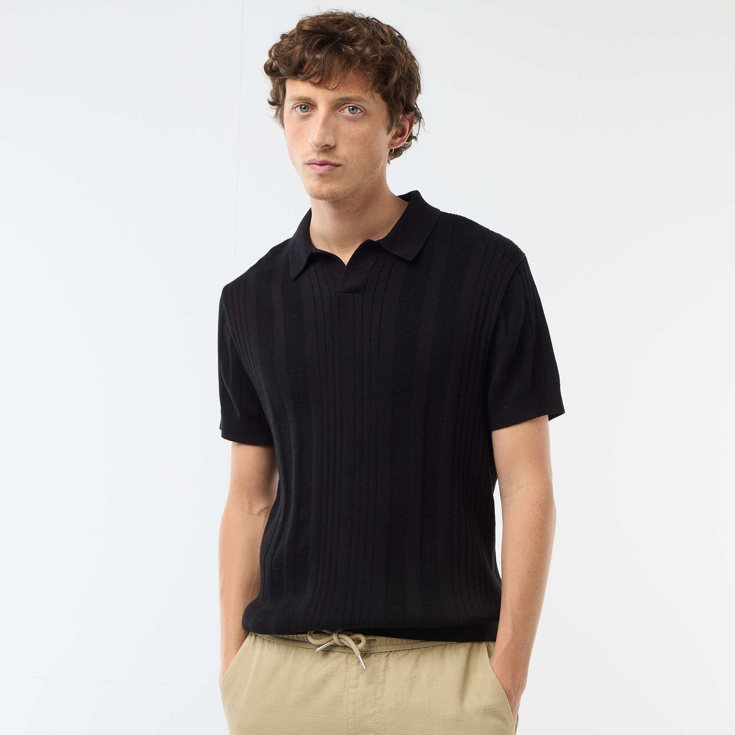 Knitted-Effect Polo Shirt BLACK