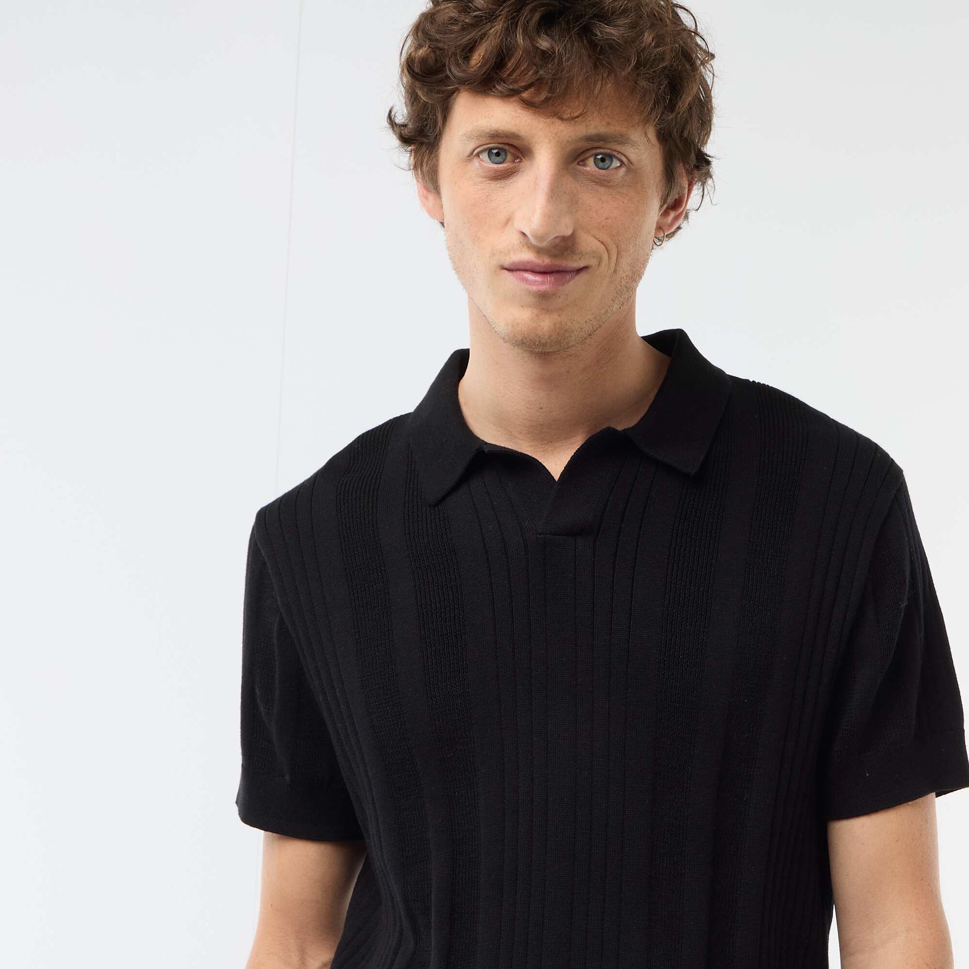 Knitted-Effect Polo Shirt BLACK