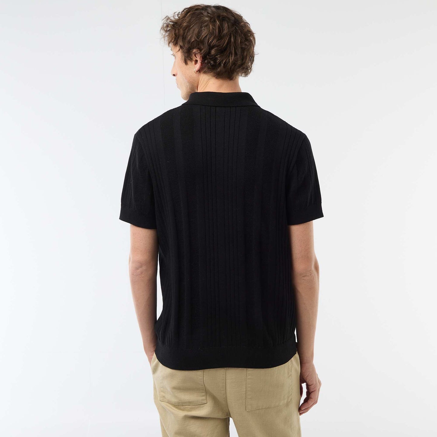 Knitted-Effect Polo Shirt BLACK