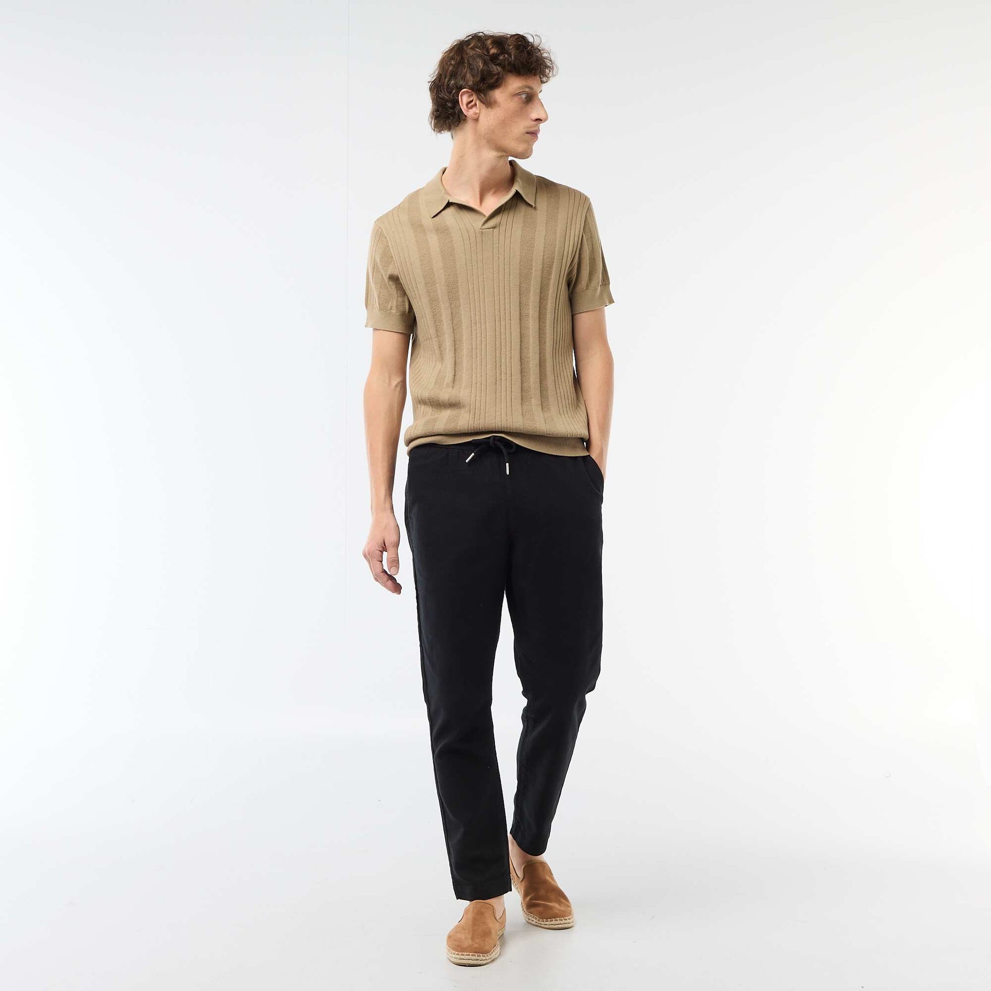 Knitted-Effect Polo Shirt BEIGE
