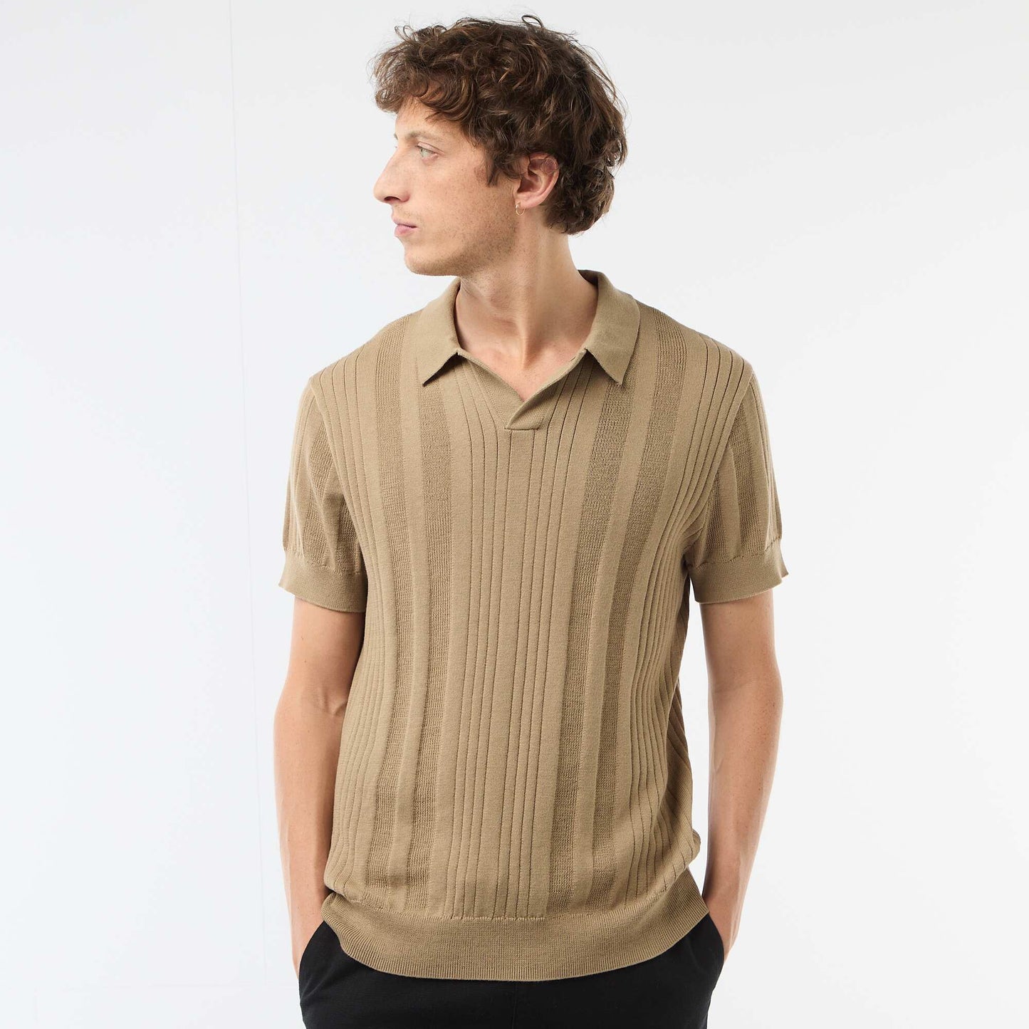 Knitted-Effect Polo Shirt BEIGE
