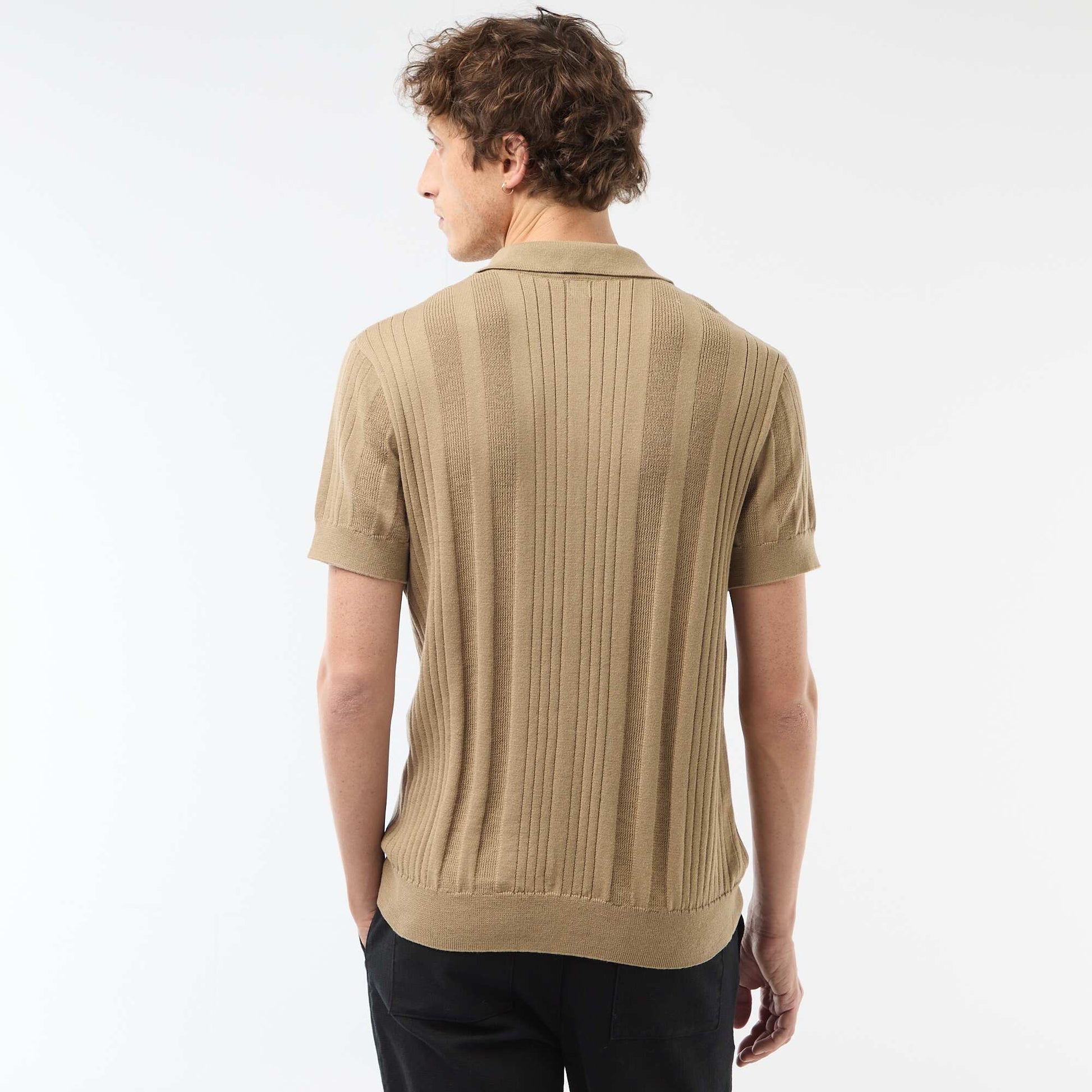 Knitted-Effect Polo Shirt BEIGE