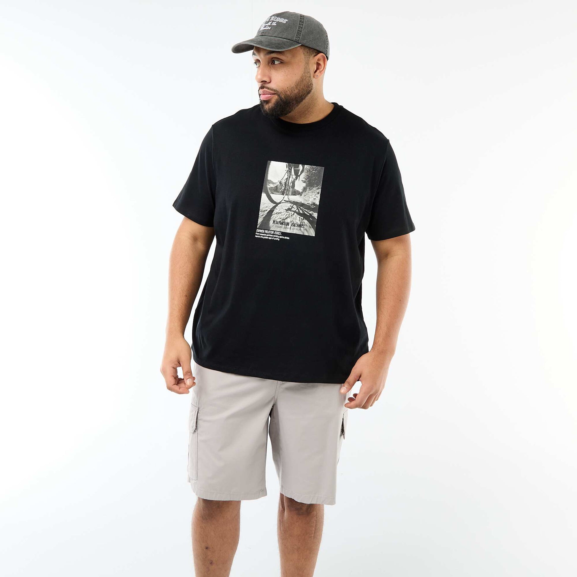 Printed Short-Sleeve Crew Neck T-Shirt BLACK