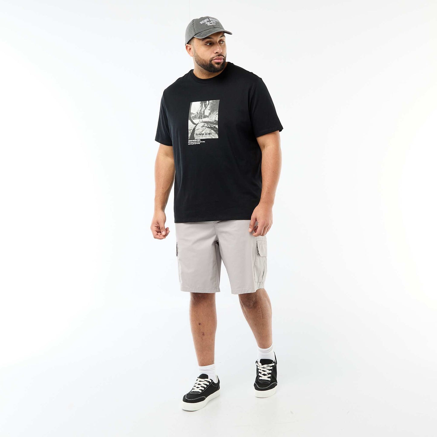 Printed Short-Sleeve Crew Neck T-Shirt BLACK