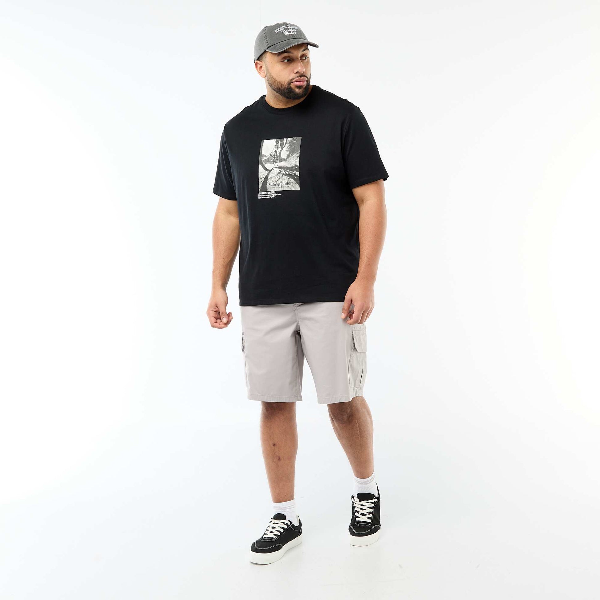 Printed Short-Sleeve Crew Neck T-Shirt BLACK