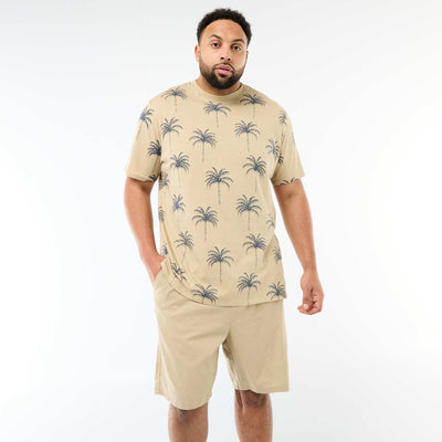 Printed Short-Sleeve Crew Neck T-Shirt BEIGE