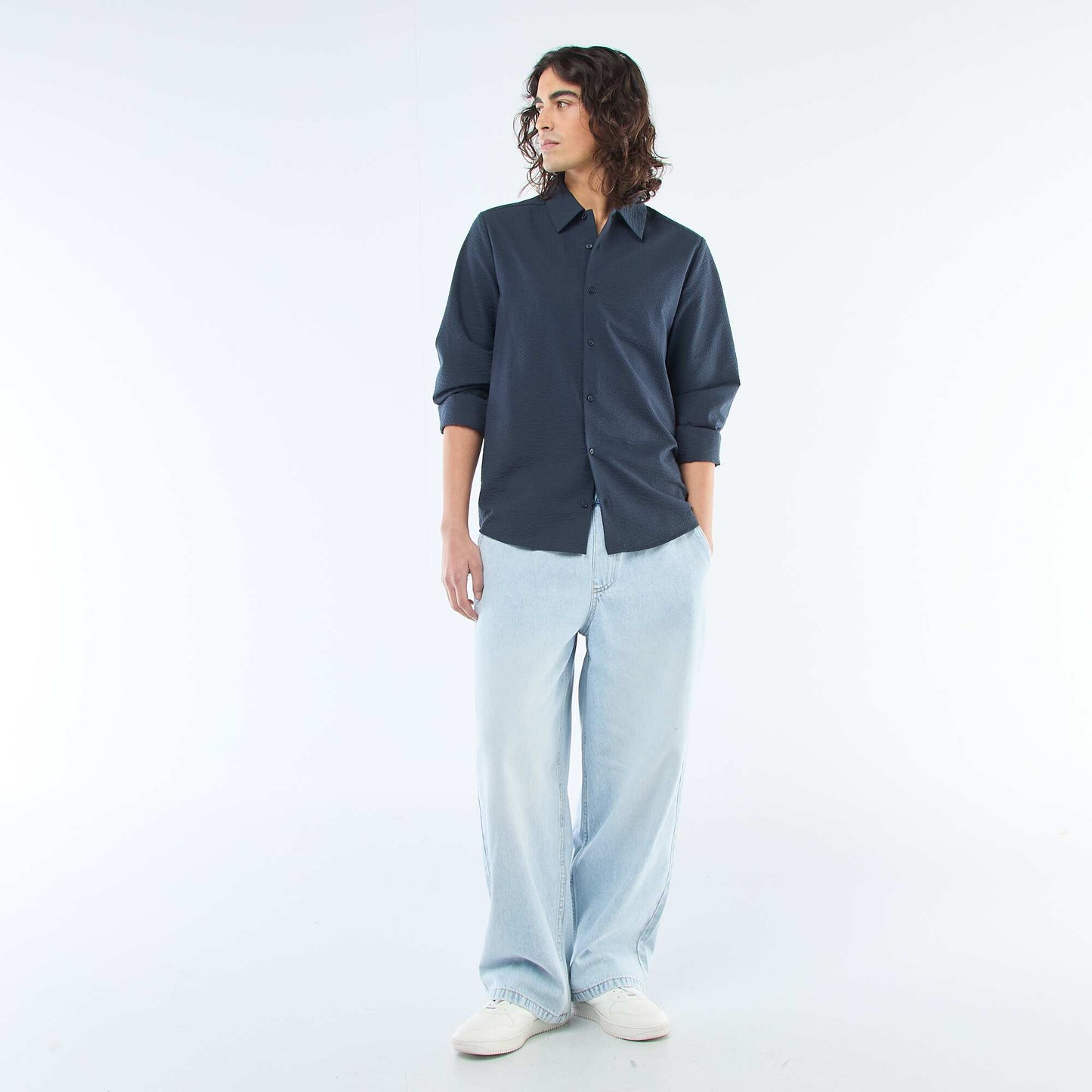 Textured Solid Shirt BLUE