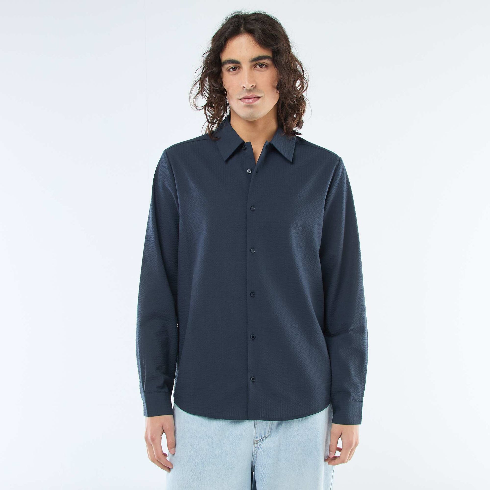 Textured Solid Shirt BLUE