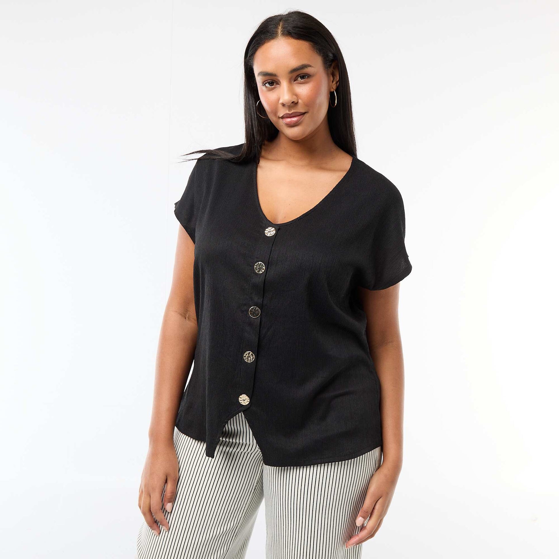 Tank top with gold-tone buttons BLACK