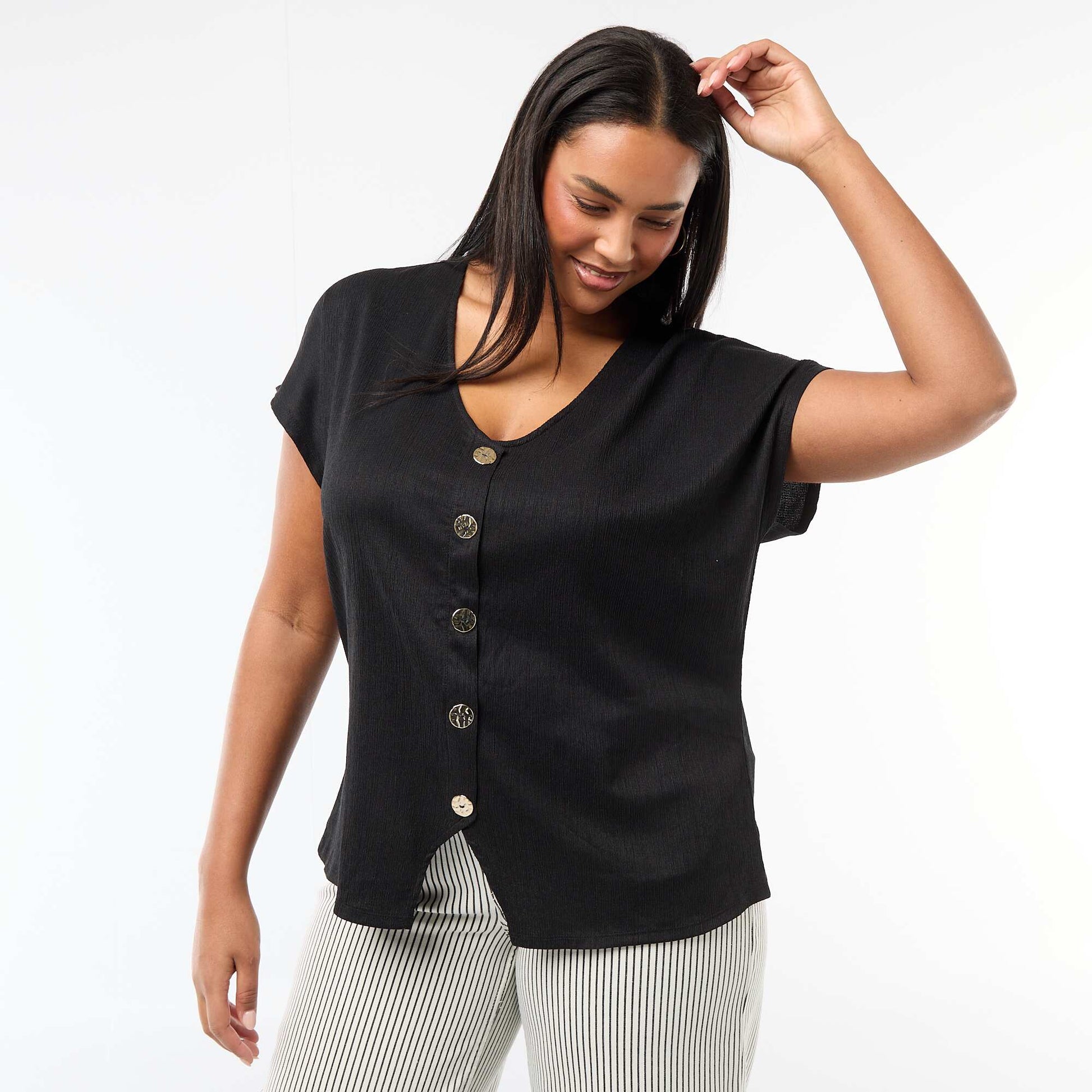 Tank top with gold-tone buttons BLACK