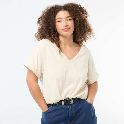 Short-Sleeve Crepe Blouse BEIGE