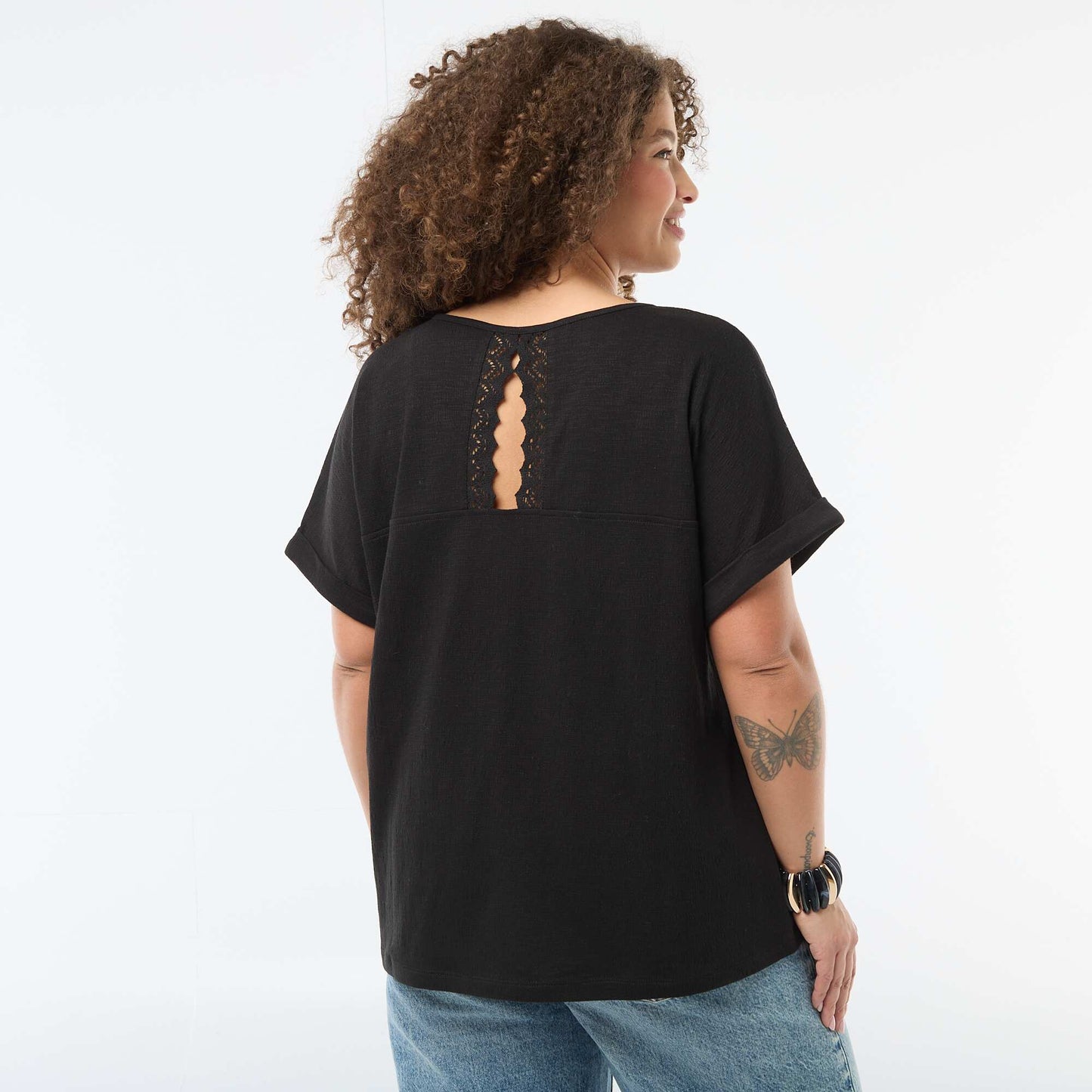 Short-Sleeve Crepe Blouse BLACK