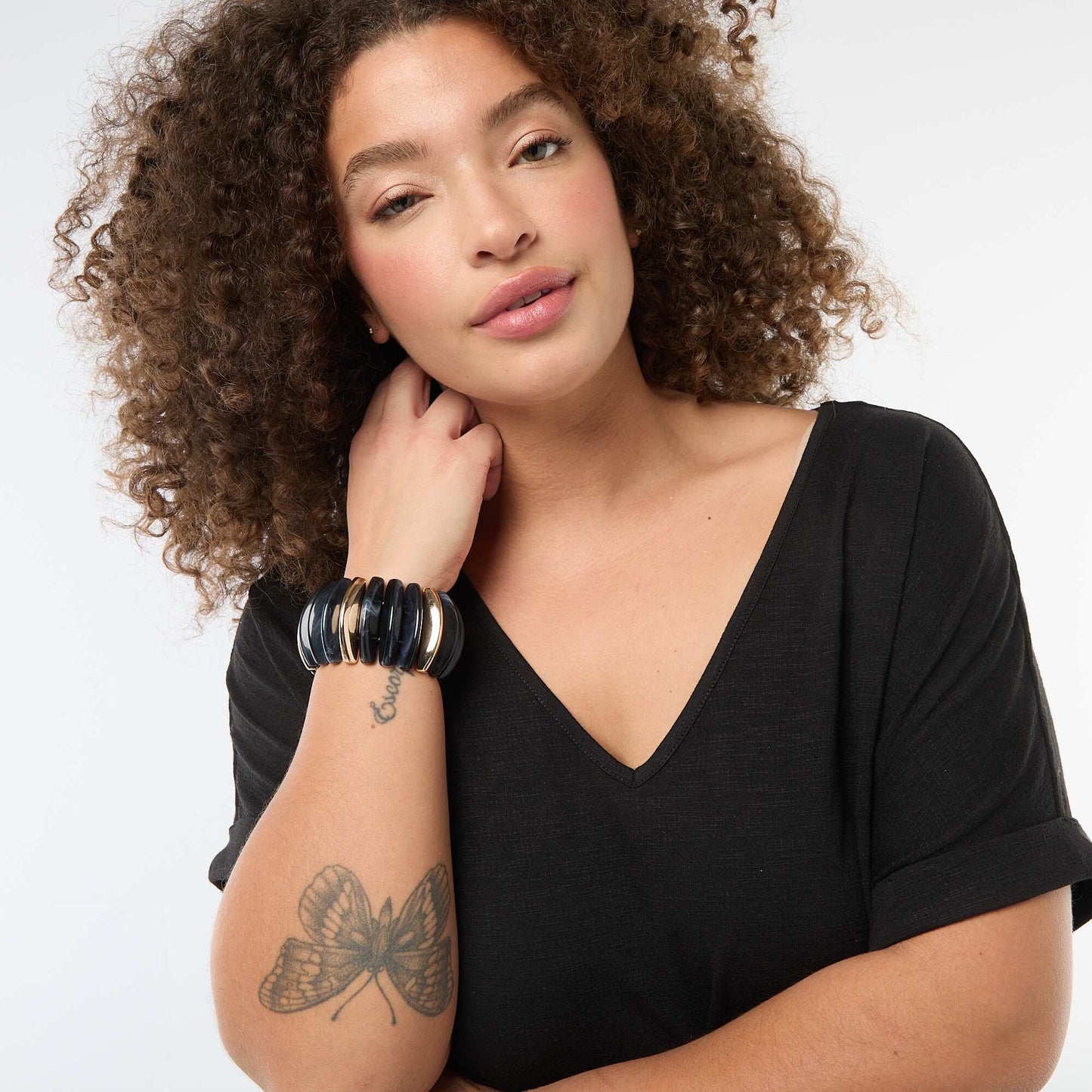 Short-Sleeve Crepe Blouse BLACK
