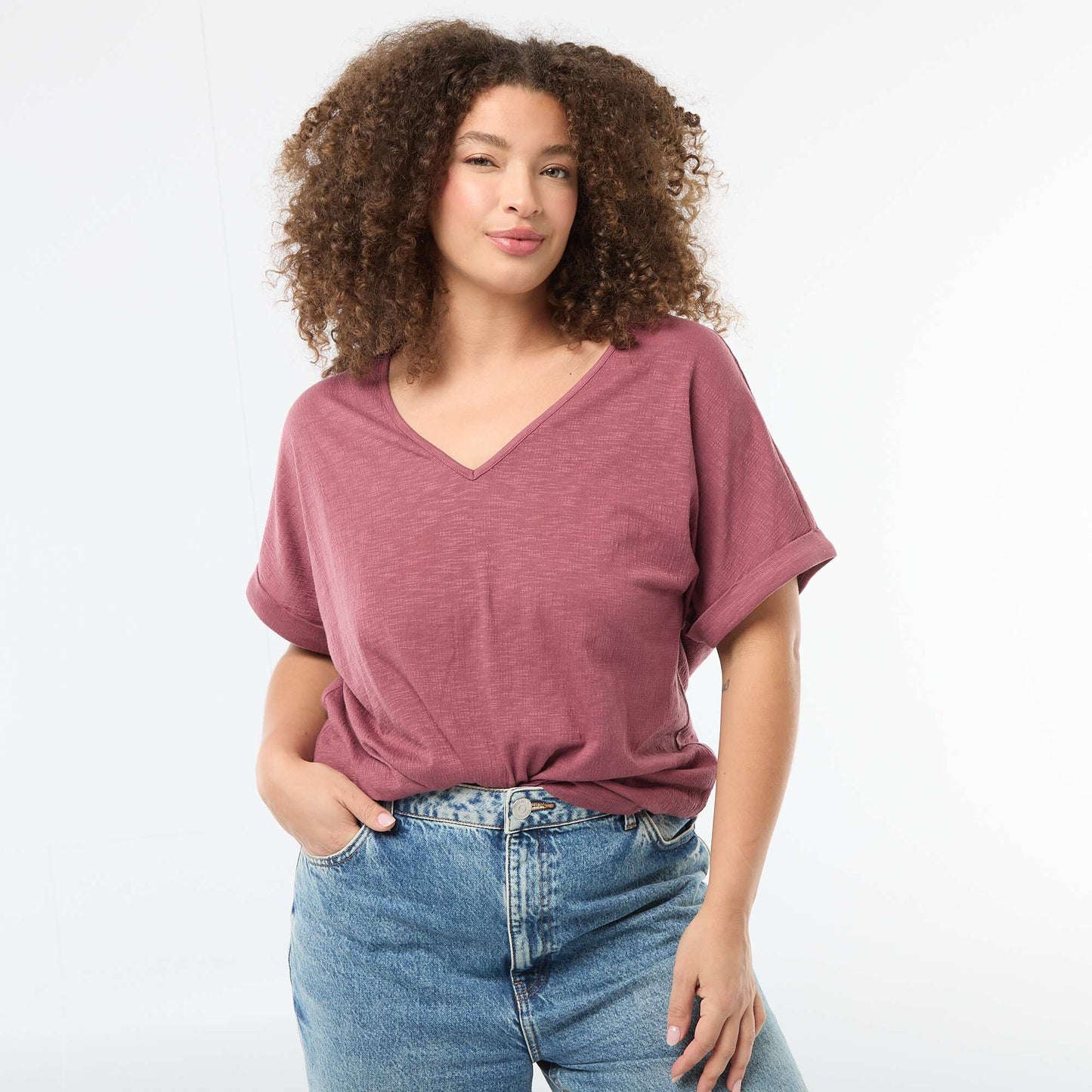 Short-Sleeve Crepe Blouse PINK