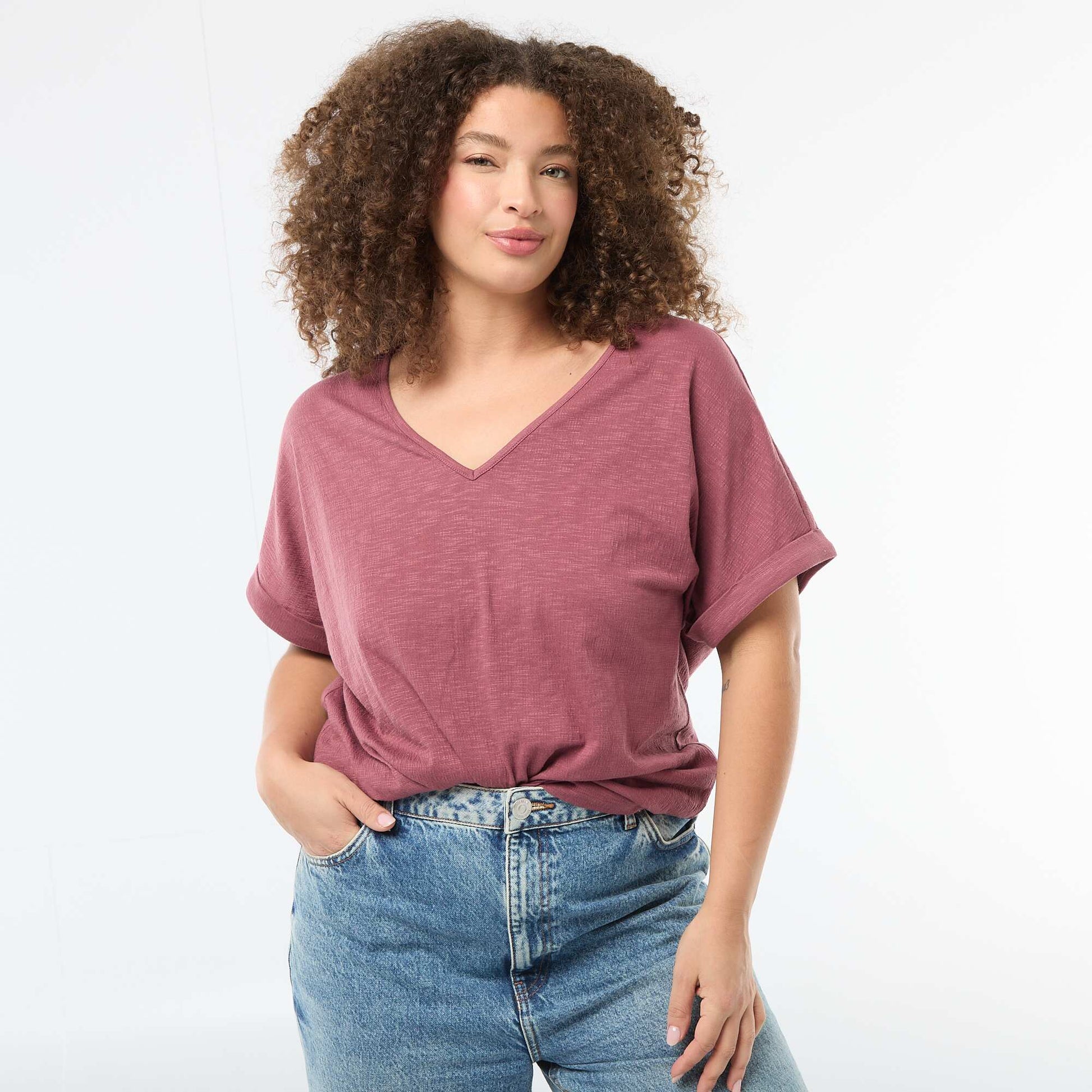 Short-Sleeve Crepe Blouse PINK