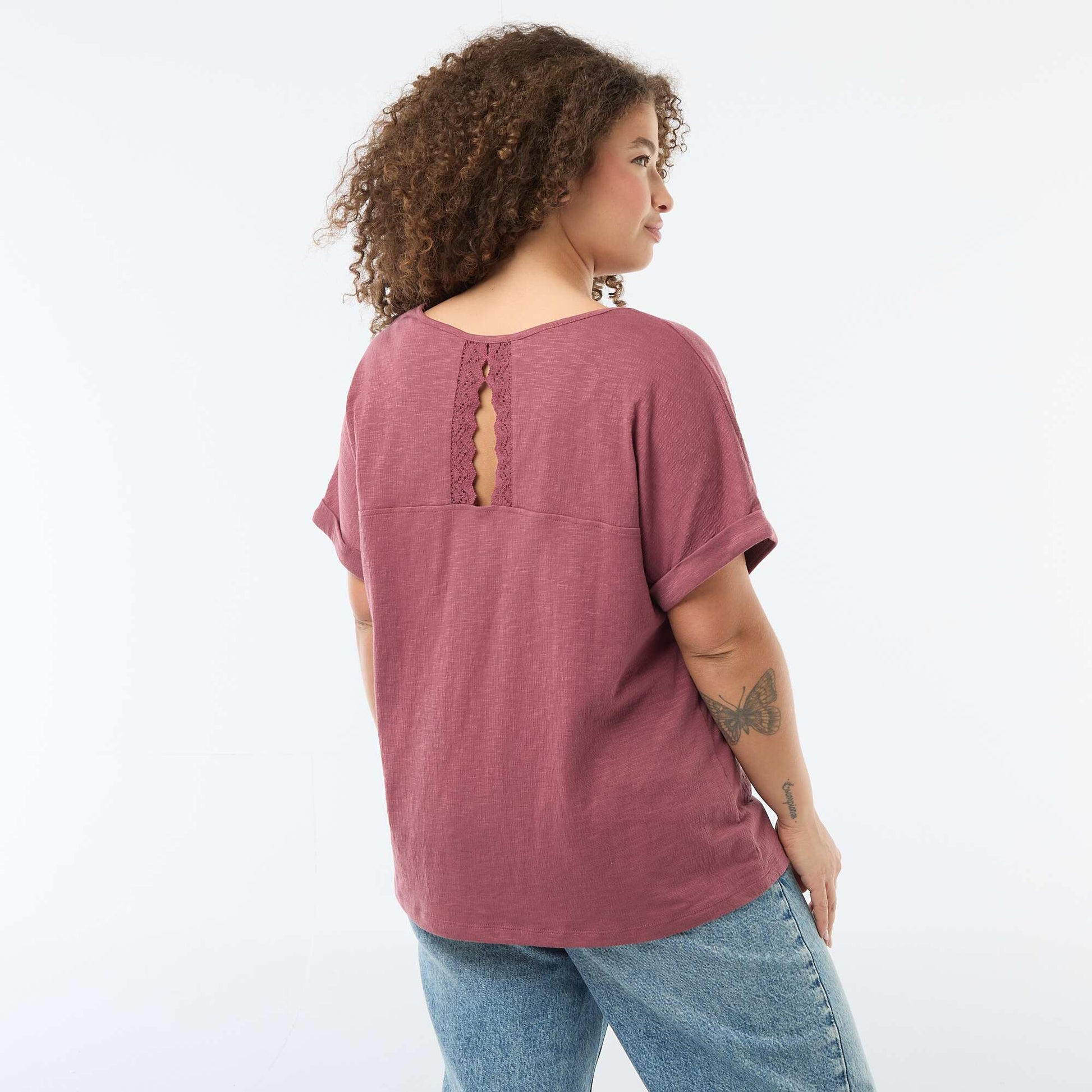 Short-Sleeve Crepe Blouse PINK