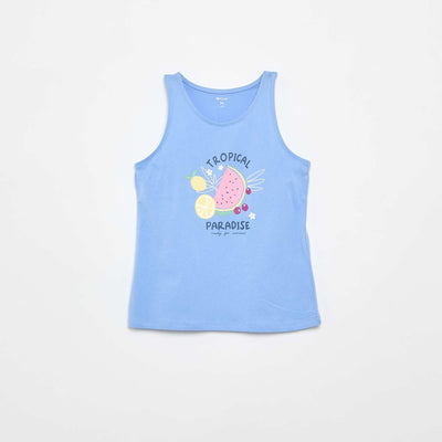 Printed Round Neck Tank Top PURPLE