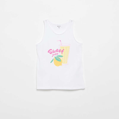 Printed Round Neck Tank Top WHITE