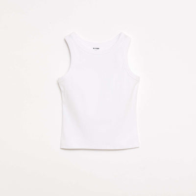 Ribbed Tank Top with Round Neck WHITE