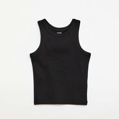 Ribbed Tank Top with Round Neck BLACK