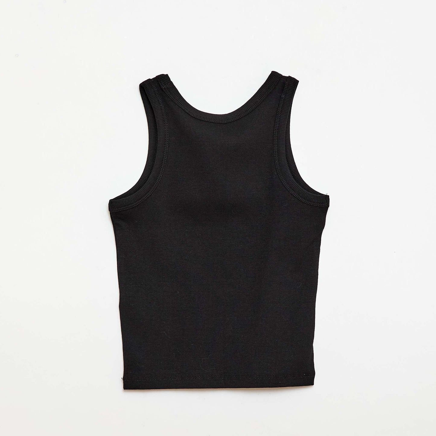 Ribbed Tank Top with Round Neck BLACK