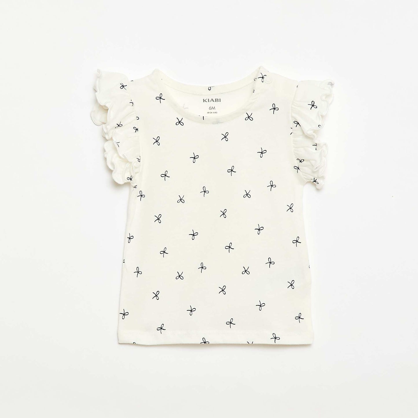 Short-Sleeve Jersey T-Shirt with Ruffled Sleeves WHITE