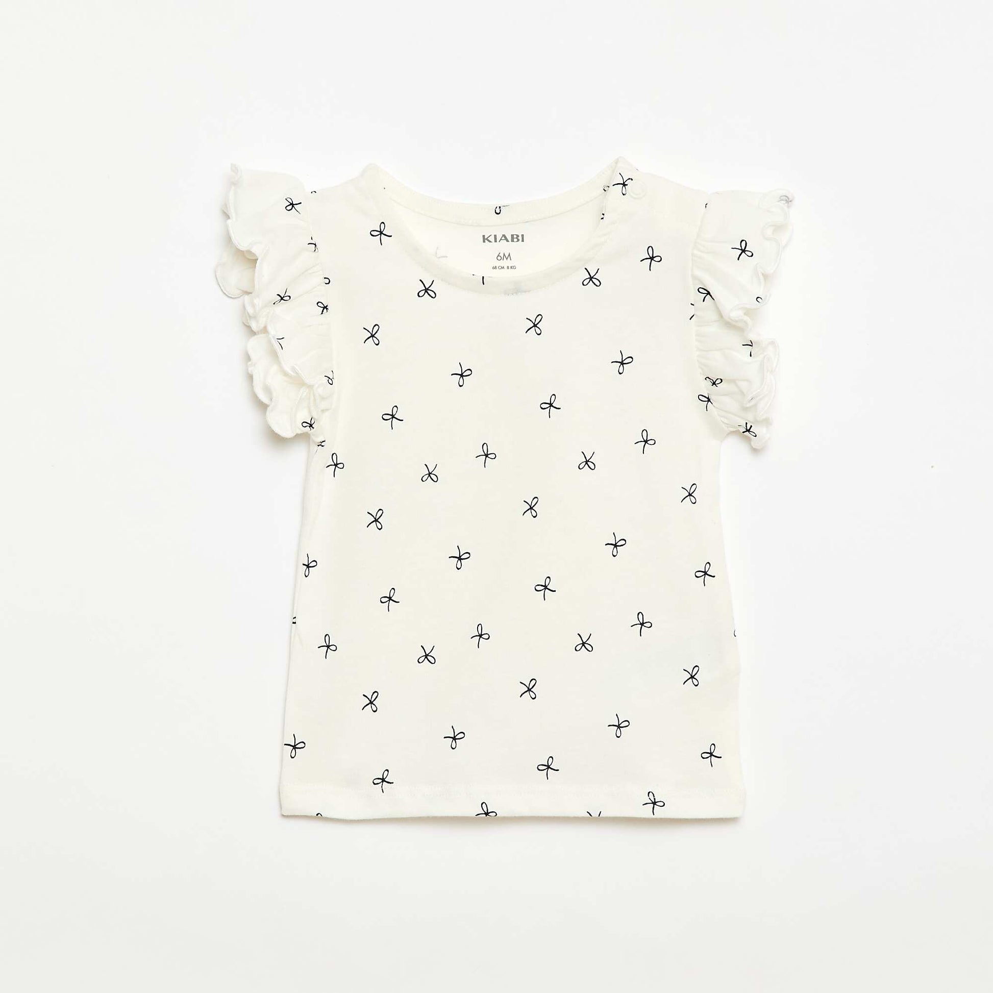 Short-Sleeve Jersey T-Shirt with Ruffled Sleeves WHITE
