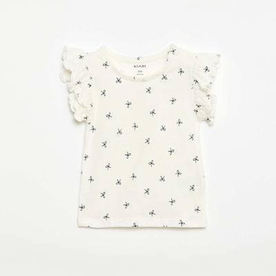 Short-Sleeve Jersey T-Shirt with Ruffled Sleeves WHITE