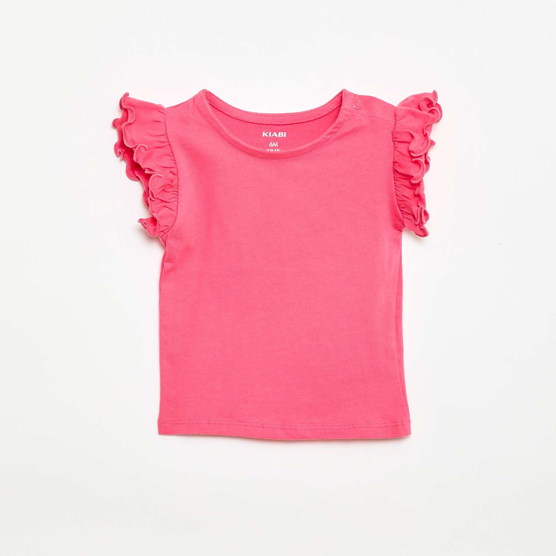 Short-Sleeve Jersey T-Shirt with Ruffled Sleeves PINK