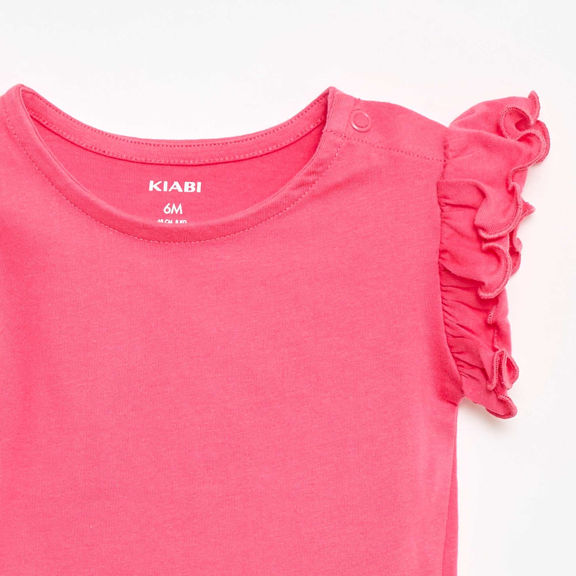 Short-Sleeve Jersey T-Shirt with Ruffled Sleeves PINK