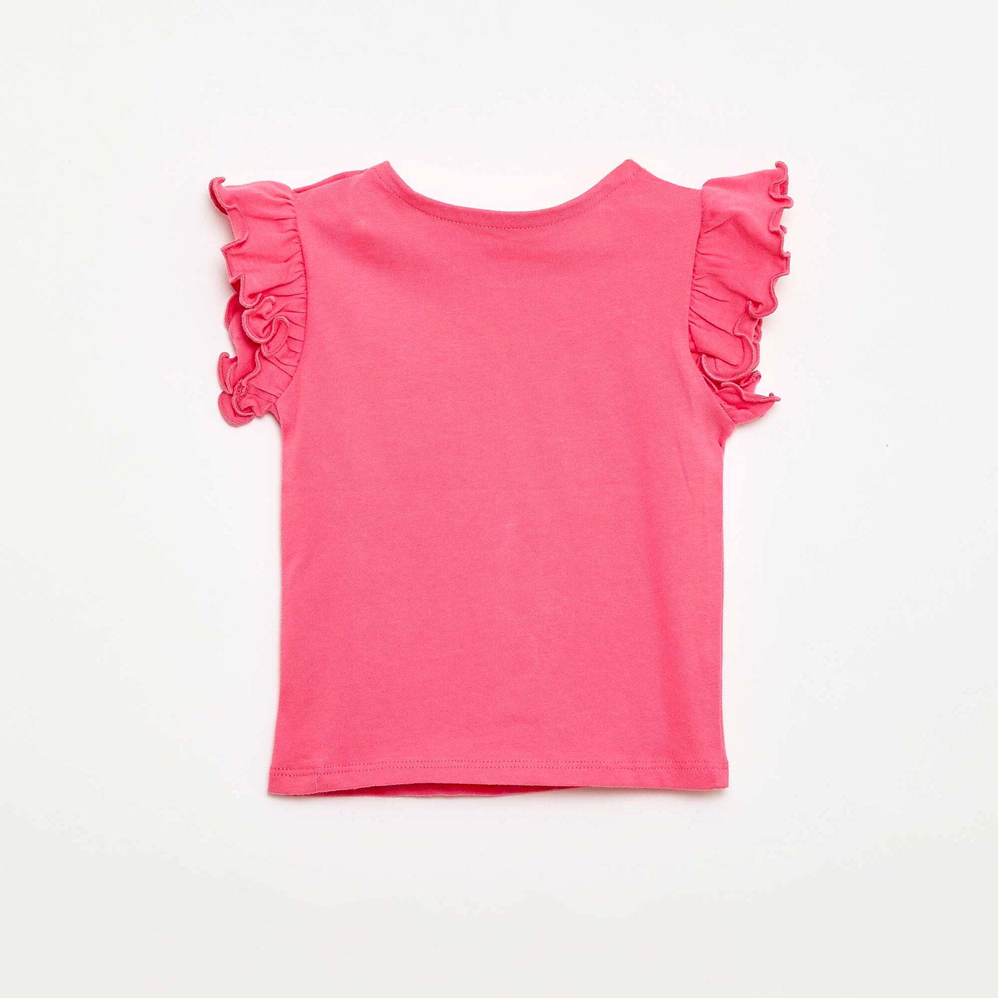 Short-Sleeve Jersey T-Shirt with Ruffled Sleeves PINK