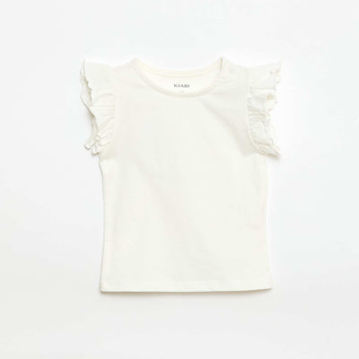 Short-Sleeve Jersey T-Shirt with Ruffled Sleeves WHITE