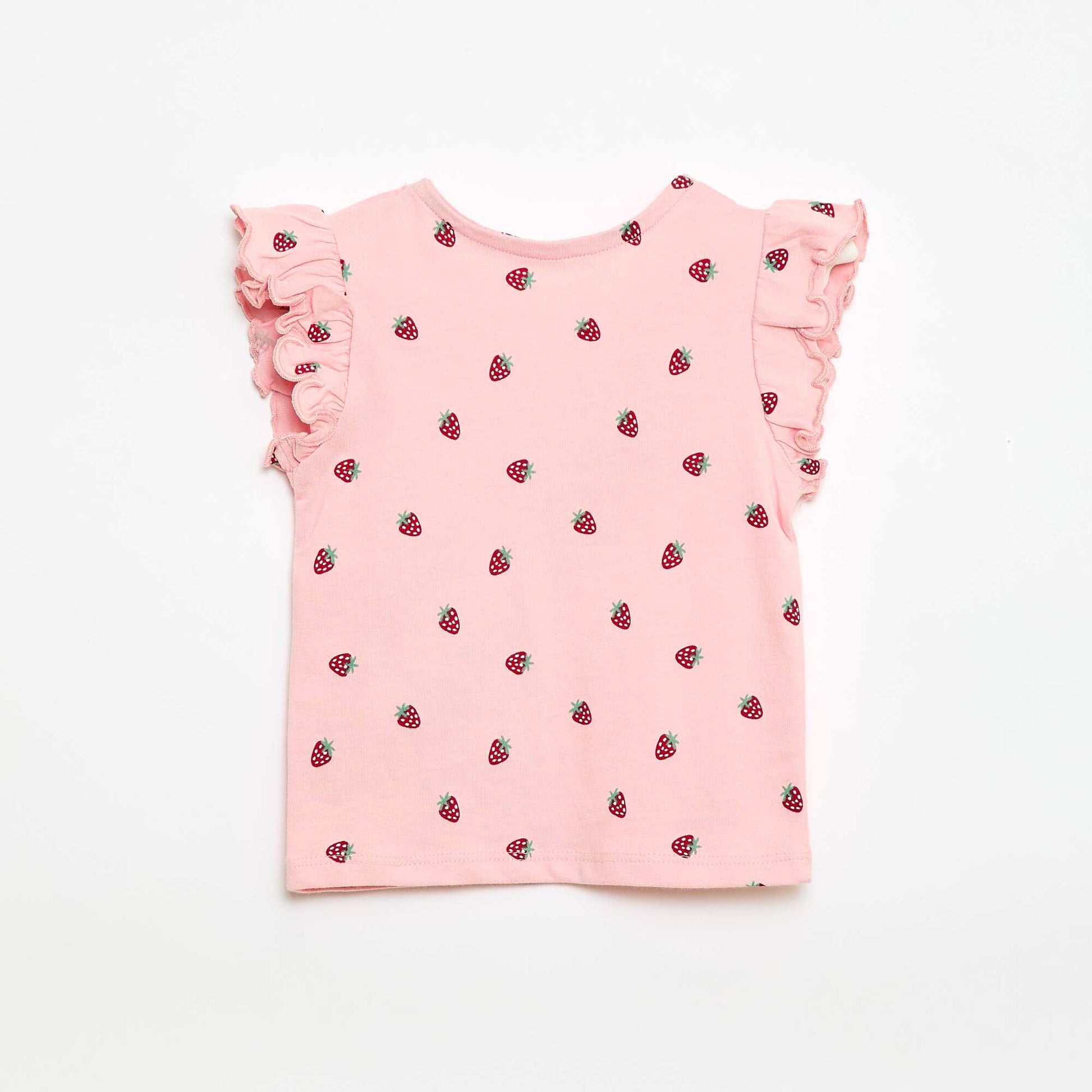 Short-Sleeve Jersey T-Shirt with Ruffled Sleeves PINK