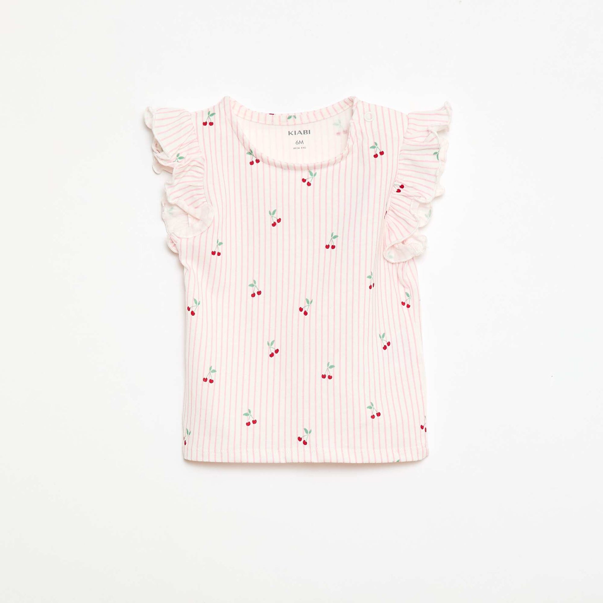 Short-Sleeve Jersey T-Shirt with Ruffled Sleeves PINK