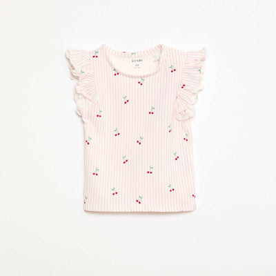 Short-Sleeve Jersey T-Shirt with Ruffled Sleeves PINK