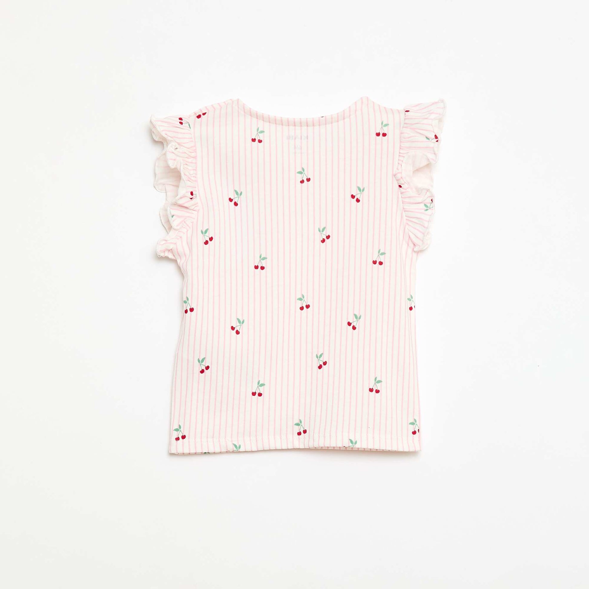 Short-Sleeve Jersey T-Shirt with Ruffled Sleeves PINK