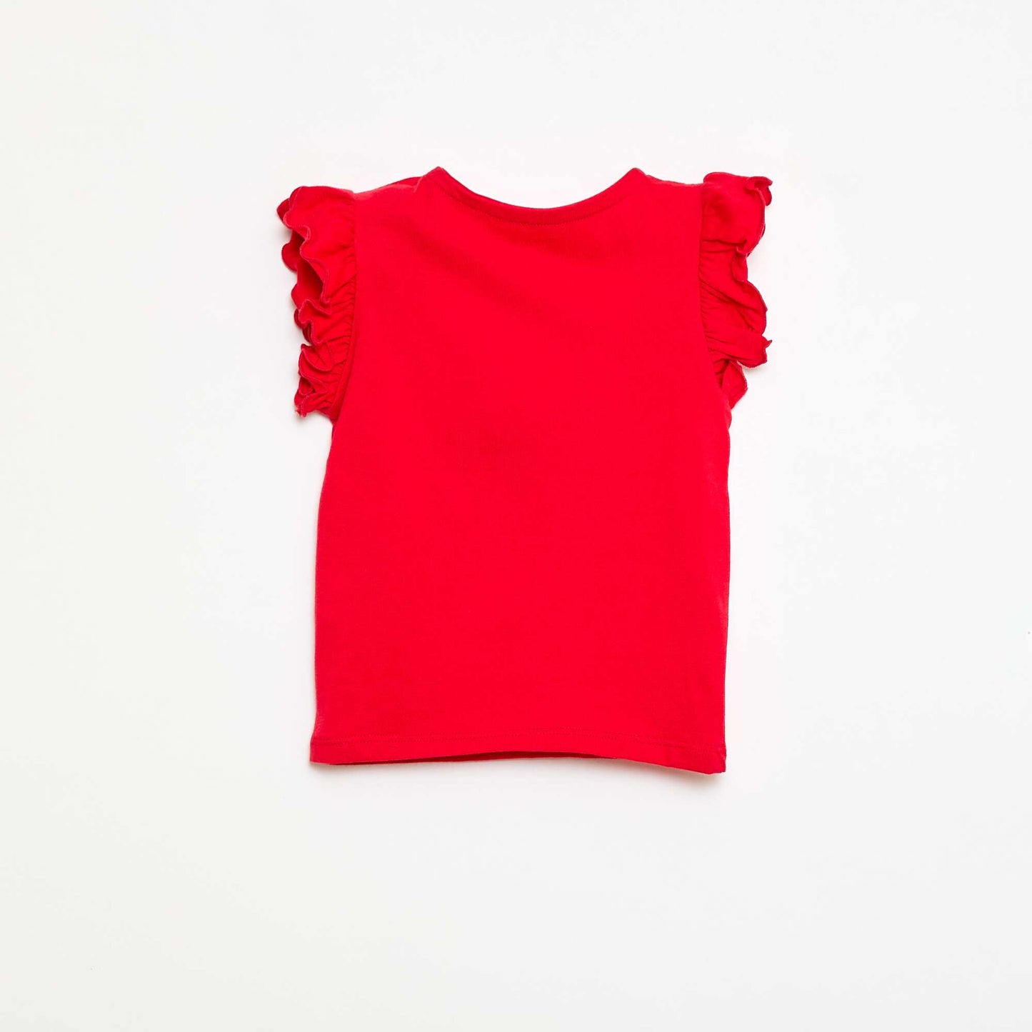 Short-Sleeve Jersey T-Shirt with Ruffled Sleeves RED